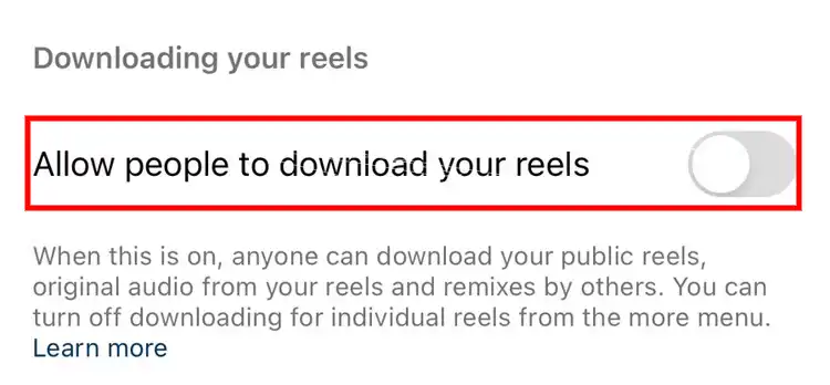 allow people to download your reels option on instagram